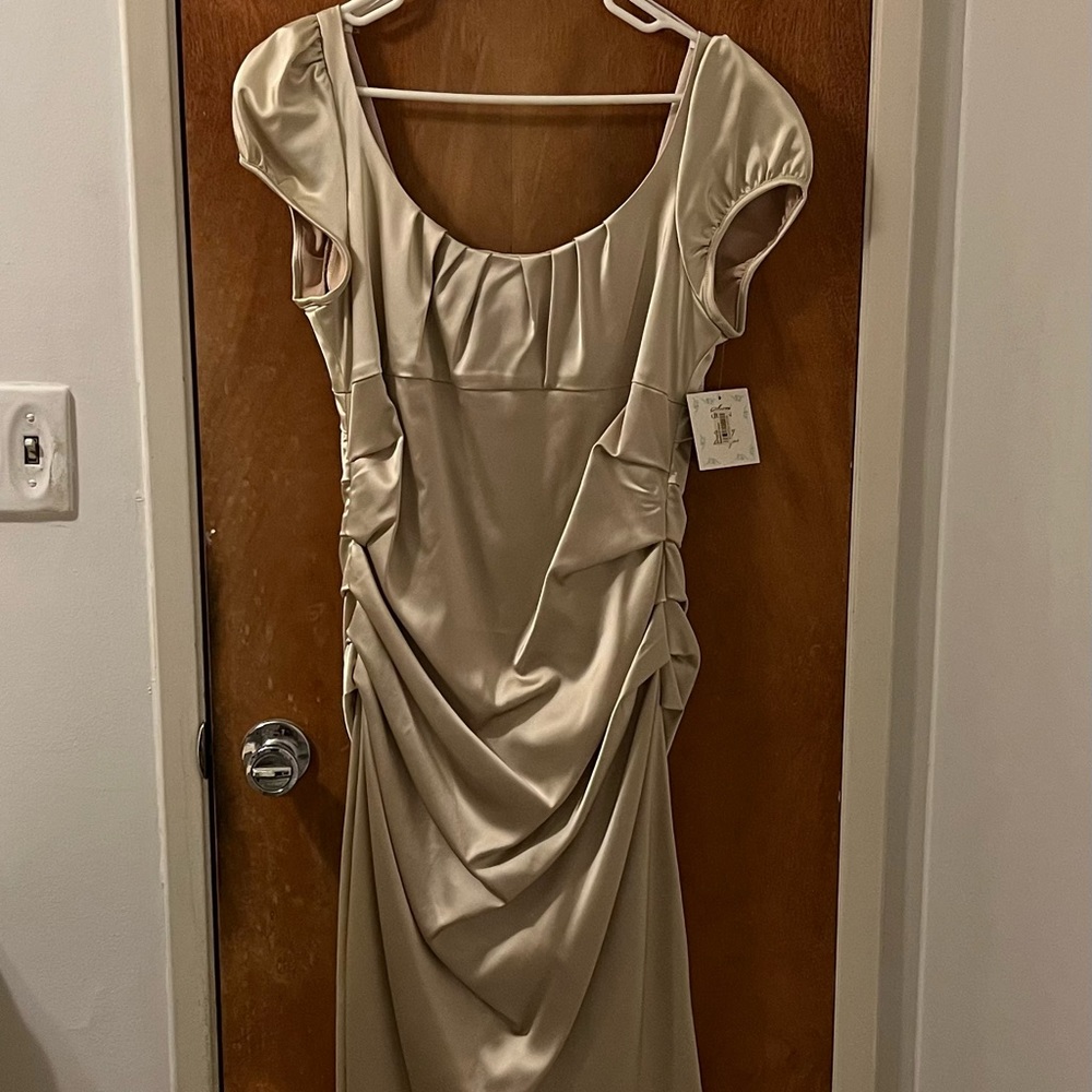 EXQUISITE Suzi Chin for Maggy Boutique champagne satin cap sleeve dress 14